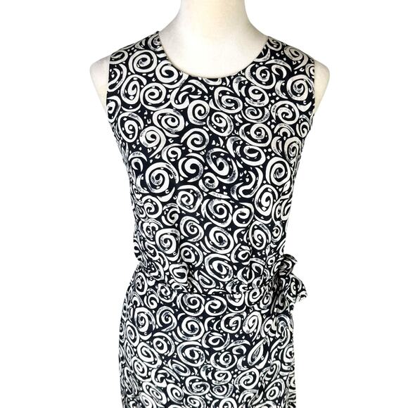 Spenser Jeremy Vintage Sleeveless 100% Silk Black and White Swirl Sheath Dress - Picture 2 of 9